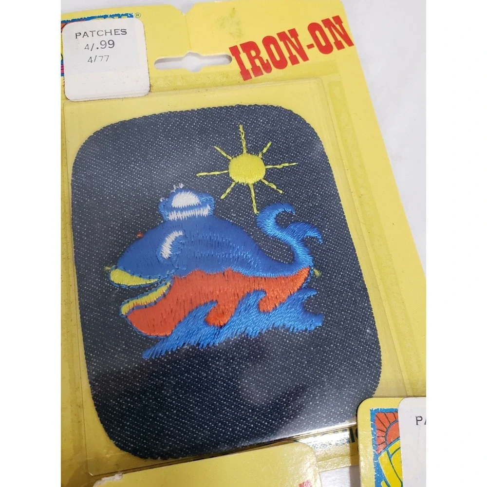 Lot 6 70s Embroidered Joy-Patch Iron-On Denim Turtle Dog Elephant Butterfly‎